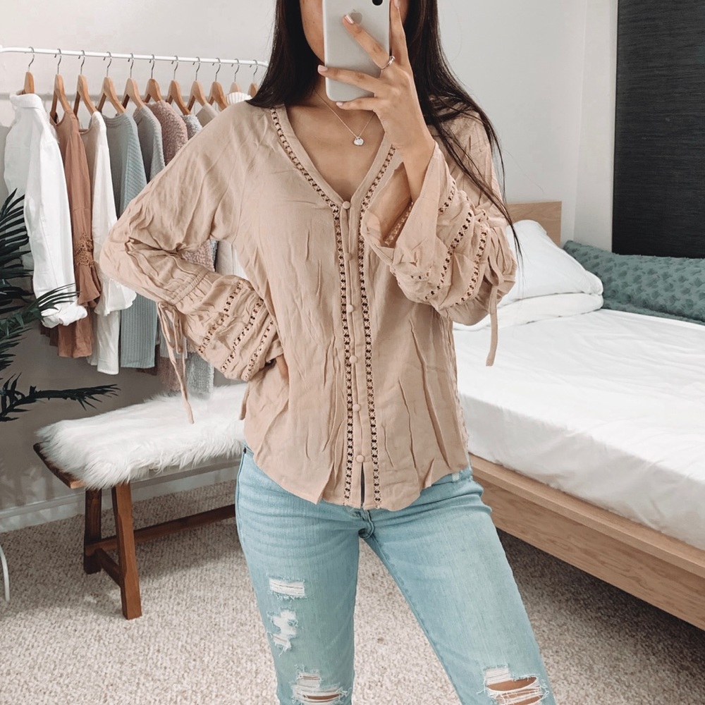 NEW Almond Peasant Blouse
